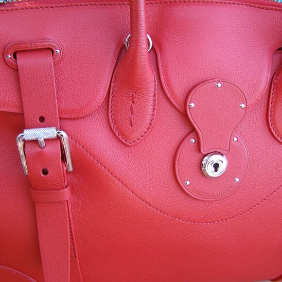 $3500 STUNNING RALPH LAUREN RICKY 40 LARGE CALFSKIN SATCHEL RED BAG - Picture 7 of 16